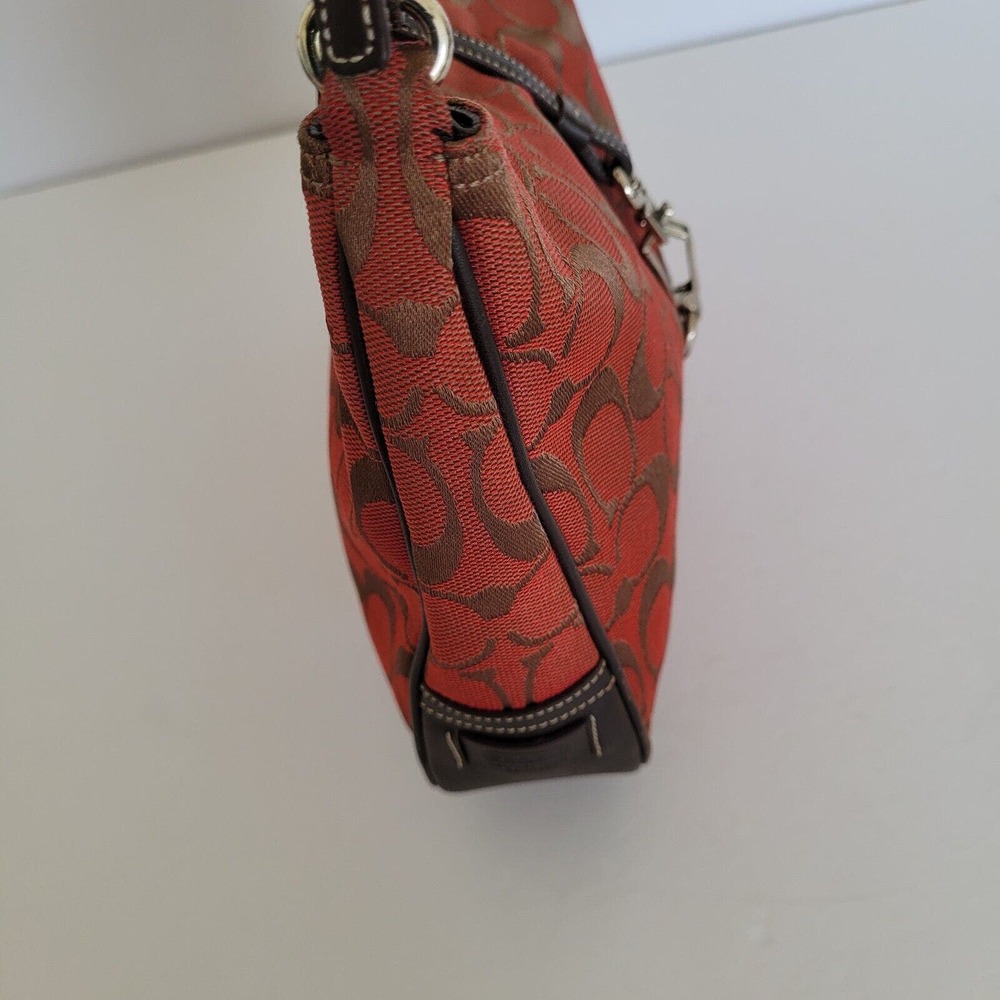 COACH Hampton Clip Brown Red Signature Jacquard Hobo Shoulder Bag 6091 Small - Picture 11 of 15